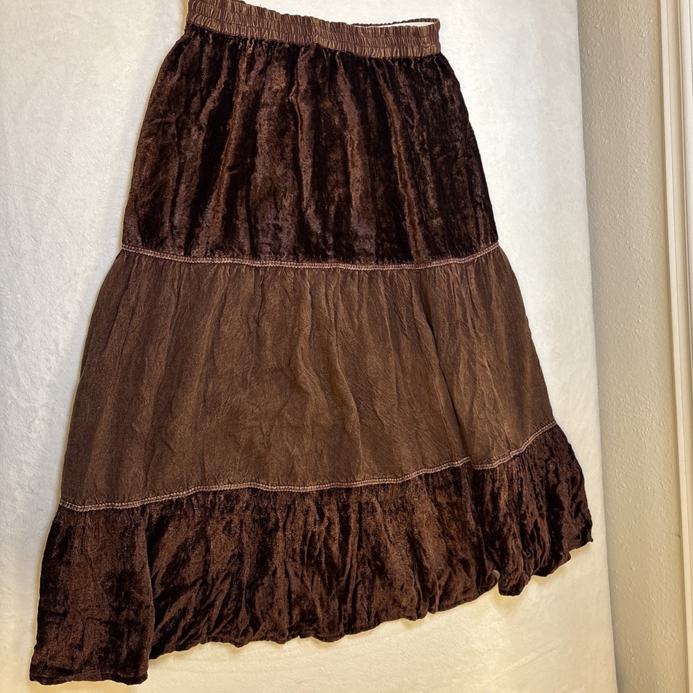 Vintage Phool Brown Velvet Tiered Maxi Skirt Medium Boho Whimsigoth Peasant‎ 90s